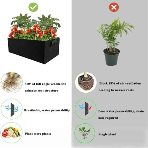 Bolsa de cultivo fieltro para evitar encharcamientos maceta rectangular con asas 7