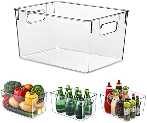 Stackable Storage Box with Handles, Clear Pantry Organizer Bins, Food Storage Basket for Kitchen, Countertops, Cabinets, Refrigerator, Freezer, Bedrooms, Bathrooms, 24x13x11.5CM