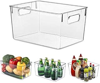 Stackable Storage Box with Handles, Clear Pantry Organizer Bins, Food Storage Basket for Kitchen, Countertops, Cabinets, Refrigerator, Freezer, Bedrooms, Bathrooms, 24x13x11.5CM