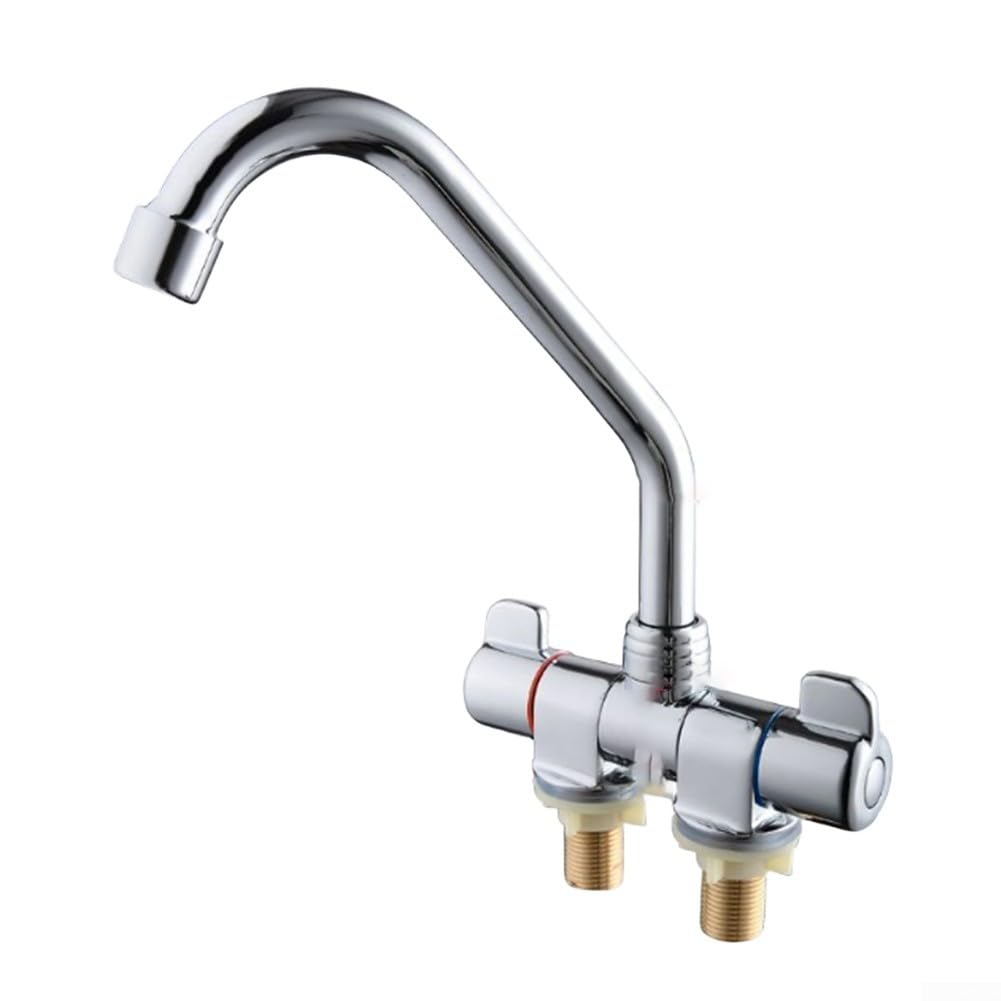 Doble manija plegable agua caliente y fría RV 360 grifo giratorio del fregadero con caño giratorio para cámper, barco, yate, cocina, latón, acabado cromado, color plateado, G1, 2 roscas, agujero de
