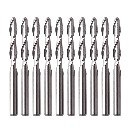 Bestgle 10pcs 1/8 Shank Double Flute Ball Nose End Mill Spiral Upcut Bit End Milling Cutter CNC Router Bits Set (3.175 x 17mm)