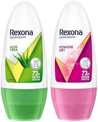Rexona Aloe Vera Underarm Roll On Deodorant for Women, 50ml and Powder Dry Underarm Roll On Deodorant for Women, 50ml