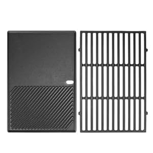 Denmay 7638 44,5 cm Grillrost & Grillplatte für Weber Spirit I & II 300 Serie (mit vorderen Brennerknöpfen), Gusseisen Grillrost und Grillplatte Ersatzteile für Weber Spirit E310, E320, S31