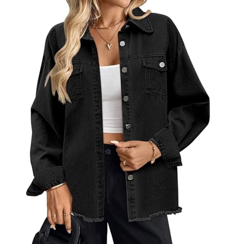 Elesomo Women's Denim Jacket Long Sleeve Oversized Button Down Jean Jackets Fall Outfits 2025