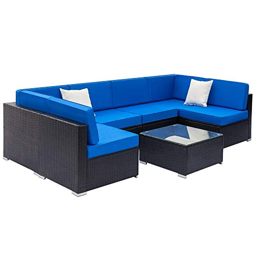 Fully Equipped Weaving Rattan Sofa Set With 2Pcs Middle Sofas & 4Pcs Single Sofas & 1 Pc Coffee Table Black Embossed - Woven Rattan, For Indoor And Outdoor Gardens #TOP1