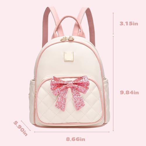 Image of I IHAYNER Mini Backpcak for Girls Small Bowknot Quilted Leather Backpack Purse for Women Travel Cute Trendy Stuff Gifts for Kids Hot Pink