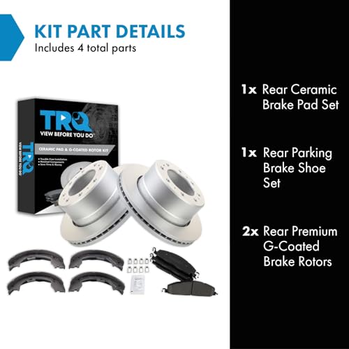 Image of TRQ Rear Brake Pad & Rotor Kit Parking Brake Shoe Set Ceramic Premium G-Coated Compatible with 2009-2010 Dodge Ram 2500, 3500 2011-2018 Ram 2500 3500