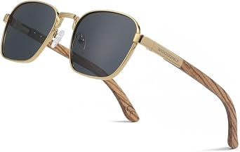 Wood Square Polarised Sunglasses - Fashion Metal Frame Wooden Sunglasses for Men and Women Perfect Gifts