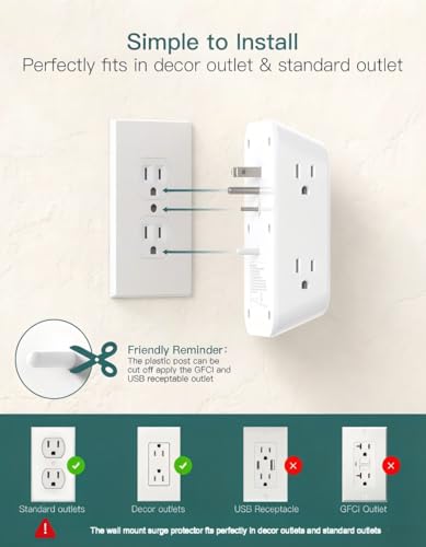 Image of Addtam 6-Outlet Extender Surge Protector, Multi Plug Wall Outlet with 4 USB Wall Charger(PD 30W), Plug Extension Outlet with 1800J, Outlet Splitter Power Strip for Home Office, White
