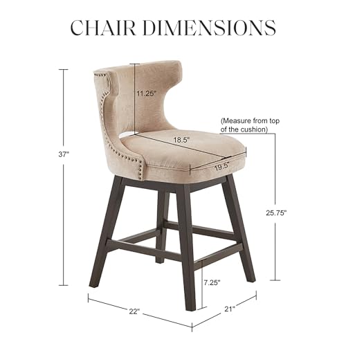 Madison Park Emmett Swivel Counter Stool - Chic Modern, Scoop Back, Counter Height Barstool, Kitchen Island Chair, Solid Wood Legs, Silver Nailhead Accent, Assembly Required, 37" High Beige by Madison Park - Image 3