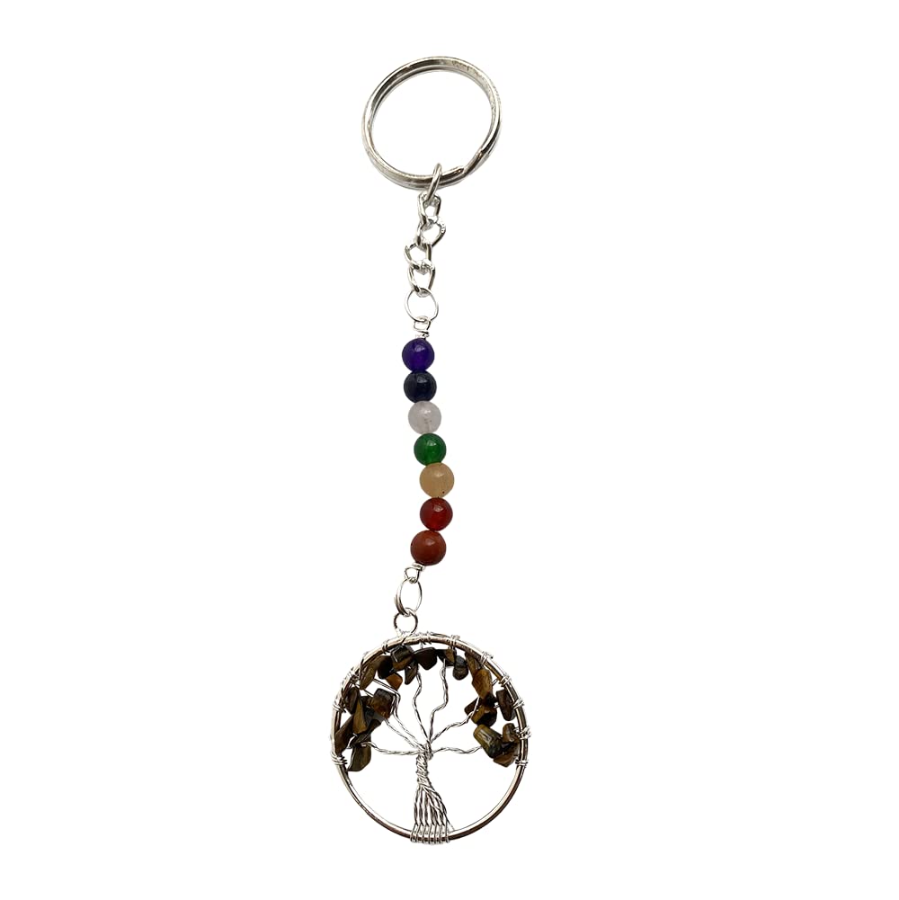 VIE 7 Chakra Tree of Life Keychain, 15x3cm, Tiger's Eye