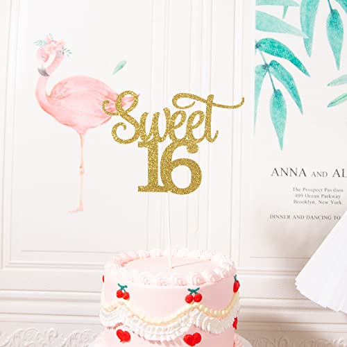 Gexolenu Sweet 16 Cake Toppers, 1 Pcs Gold Glitter Double-Sided Happy Sweet 16Th Cake Topper, Sweet 16 Birthday Cake Party Supplies, Sweet 16 Decorations For Cake, Sweet 16 Party Decorations #TOP3
