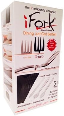 iFork Plastic Flatware As Seen On Shark Tank Clear 51-Piece Kitchen Utensils 17 Forks 17 Spoons 17 Knives Heavy Duty Plastic Ware Bulk Serving Utensils For Parties Plastic