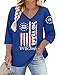 Plus Size 4th of July Shirts Women 250th Anniversary USA Shirt 1776 American Flag Patriotic Tee V Neck 3/4 Sleeve Tops(Flag-Blue, 4X-Large)