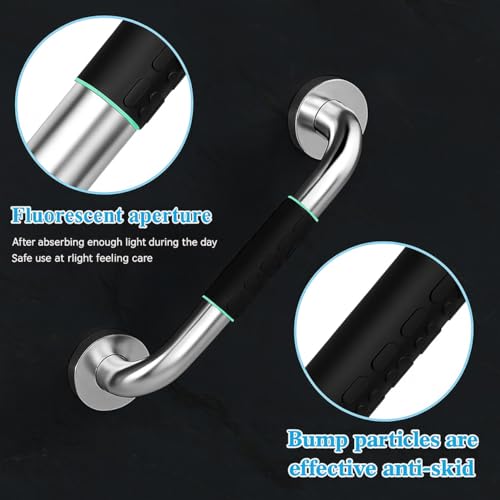 Image of BATH GURU Heavy Duty High Grade Rustproof Stainless Steel Safety Bathroom Grab Bar handle for Senior Citizen, Anti-Slip Grip, Wall Mounted Support Rail for Toilet Shower, Bathtub (Black Grip, 20 Inch)