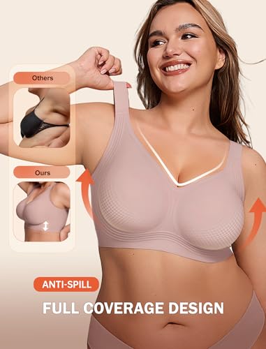 Image of LetsJoli Bras for Women Supportive Wireless Push Up Bra Full Coverage No Underwire Seamless Plus Size for Older Women