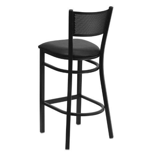 Flash Furniture HERCULES Series Taburete de Bar de Metal con Respaldo de Rejilla Negro - Asiento de Vinilo Negro miniatura 6