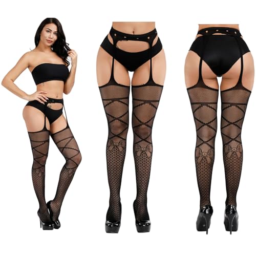 Image of DRESHOW Fishnet Garter Belt Stocking Suspender Pantyhose Tights Thigh High Pantyhose