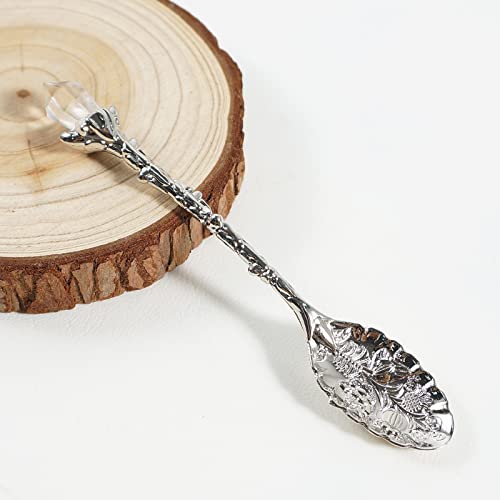 Soulnioi Vintage Carved Crystal Spoons Retro Decorative Coffee Stirring Spoons Dessert Spoons Ice Cream Spoon with White Crystal Head for Cafe Office Tableware -Silver - Image 2