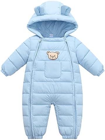 Baby Snowsuit Hooded Romper Winter Outfits Cartoon Bear Boys Girls Jumpsuit Navy 6-12 Months
