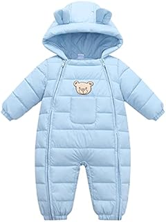 Baby Snowsuit Hooded Romper Winter Outfits Cartoon Bear Boys Girls Jumpsuit Navy 6-12 Months