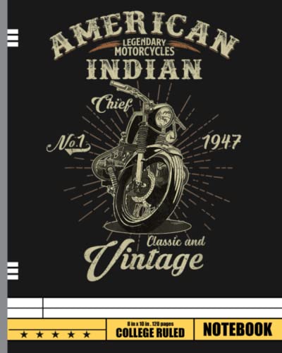 Vintage American Motorcycle Indian for Old Biker Gifts Notebook: Motocross Journal Dirt Bike Composition Book Motorcycle Biker logbook Birthday gift