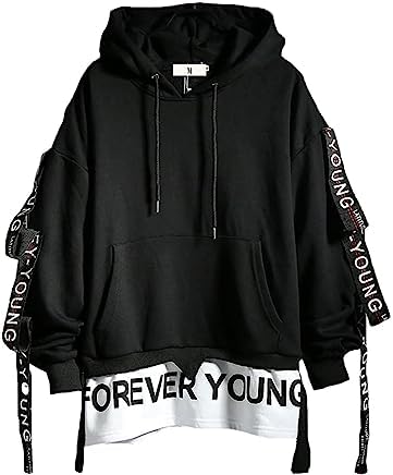 DUDHUH Mens Hoodie Fashion Pullover Letter Print Tracksuit Techwear Casual Coat Hip-Hop Sweatshirt