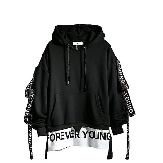 DUDHUH Mens Hoodie Fashion Pullover Letter Print Tracksuit Techwear Casual Coat Hip-Hop Sweatshirt Black