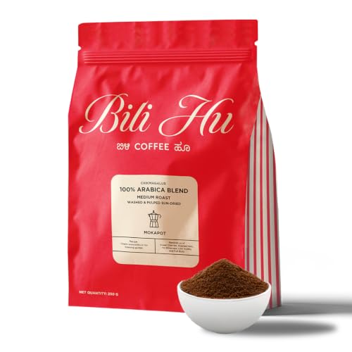Image of Bili Hu Coffee, Mokapot Coffee Powder, 100% Arabica Blend, Medium Roast, (Pack of 1, 250 gms)