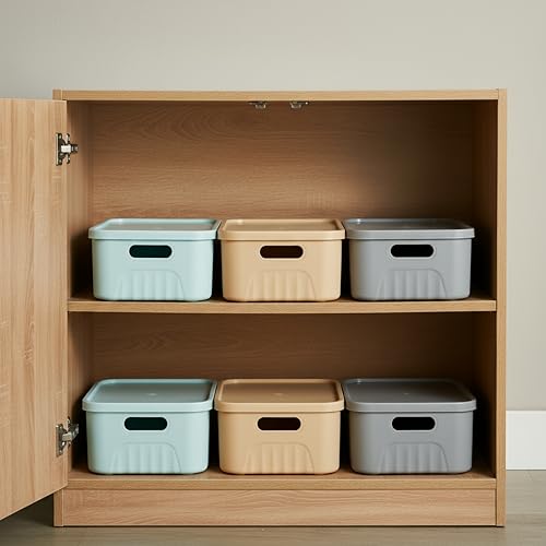 Image of Xmart India Plastic Storage Baskets with Lids - Multipurpose storage and organisers for Kitchen, Clothes,Toys, Office - Durable & Stackable storage box and organiser for Home & Kitchen(3 Pcs)