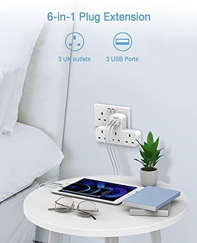 Plug Adapter, TESSAN Extension Plug with 3 USB Socket, 3 Way Plug Adapter UK Multi Plug Adaptor, Wall Plug Extender for Home, Office, Triple Adapter Plug UK, Multiplug Socket Adapter for Phone,Tablet
