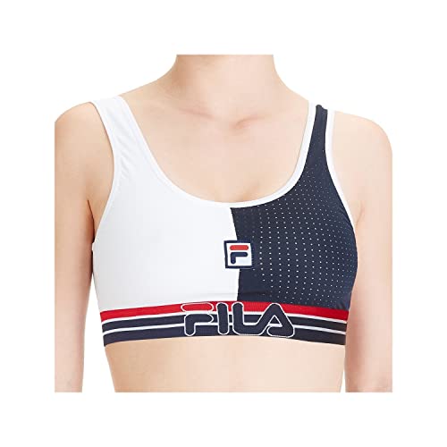 Fila Sujetador Deportivo, en Poliamida Resistente, Blanco y Negro T751-1, L para Mujer