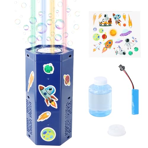 Focenat Macchina per Bolle di Fuochi d'Artificio, Macchina Bolle Sapone con Luci e Suono, Bolle di Sapone Bambini, con Soluzione per Bolle da 140 ml e Adesivi, per Bambini, Natale, Festa, Sposa