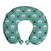 ABAKUHAUS Vida Marina Cojín de Viaje para Soporte de Cuello, Camper Vans Tablas de Surf, de Espuma con Memoria y Funda Estampada, 30x30 cm, Teal pálida y Coco