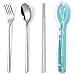 Set 4 Pezzi di Posate Portatili con Custodia, QLFJ-FurDec Utensili da Viaggio Riutilizzabili in Acciaio Inossidabile con Forchetta, Cucchiaio, Bacchette Custodia per Ufficio, Scuola (d'argento)