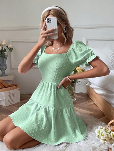Image of Narecte Summer Dresses for Women 2026,Tie Backless Swiss Dot Mini Dress,Ruffle Hem Flowy Casual Dresses