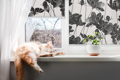 Store enrouleur perméable sans perçage 140x180cm Tulup imprimé fleurs noires