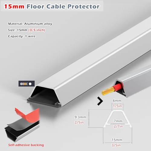 Canaleta para cables de pared de 39 pulgadas con adhesivo, canal organizador de cables para paredes, kit de ductos para cables (2 unidades, ancho 15 mm) miniatura 2