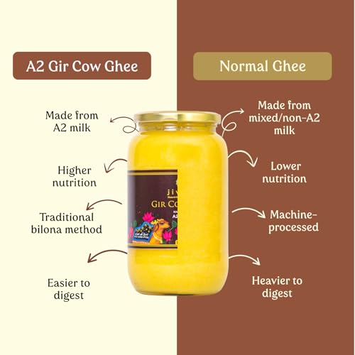 Image of Jivika A2 Gir Cow Ghee 1 Litre (Pack of 2) | Vedic Bilona Method Cultured Desi Cow Ghee | Grass Fed | Traditional Pure Ghee | Curd-Churned, Grass-Fed | Lab Tested
