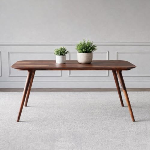 Image of WOODLAB Solid Sheesham Wood 6 Seater Dining Table Set | Wooden Six Seater Dining Table with Cushioned Cane Back Chairs Furniture for Living Room, Home, Hotel & Restaurants (Natural Finish)