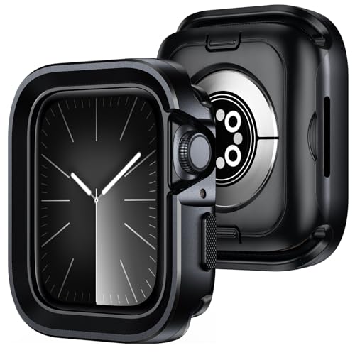 Amizee 2 in 1 Metal Rugged Case Compatible with Apple Watch Series 9/8/7 45mm, Aluminum Shockproof Protective Bumper Cover Compatible with iWatch 45mm, Black