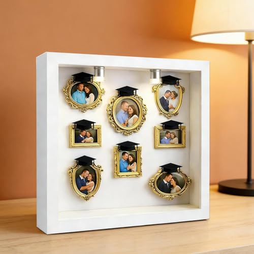 Vitrina de recuerdos dorada y transparente con caja de sombra rectangular para fotos 7