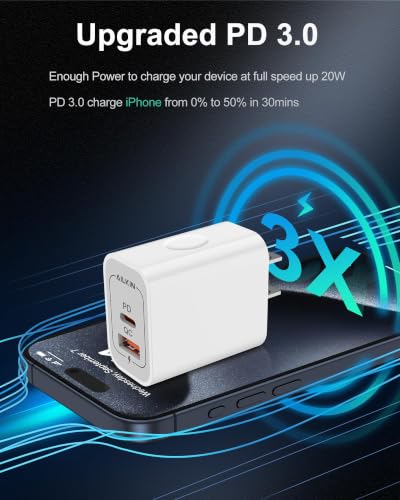 Image of USB-C Charger Block 20W Dual Port with USB-A and USB-C, 2 Pack | Fast Charging Box, Dual Port Phone Plug, Multi Pack, 20W Power Adapter, USBA & USBC Cube Wall Outlet for Apple iPhone Android