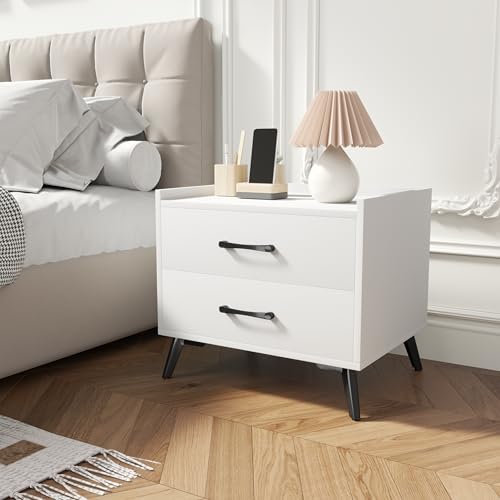Jenvor Nightstand, White, MDF, 20"x15.7"x17.7", 2-Drawer, Edge Protection Tabletop, Waterproof