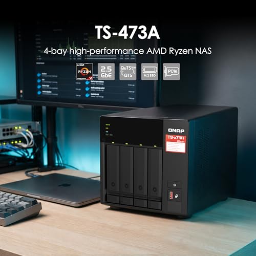 Image of QNAP TS-473A-8G-US 4 Bay High-Speed Desktop NAS with AMD Ryzen 4-core CPU, 8GB DDR4 Memory and 2.5GbE (2.5G /1G /100M) Network Connectivity (Diskless)