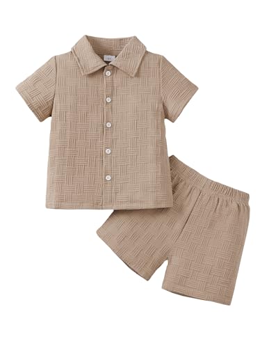 Image of Toddler Boy Clothes Little Kids Summer Outfits Short Sleeve Button Down Shirt Top Shorts Set 2 PCS Boy's Clothing