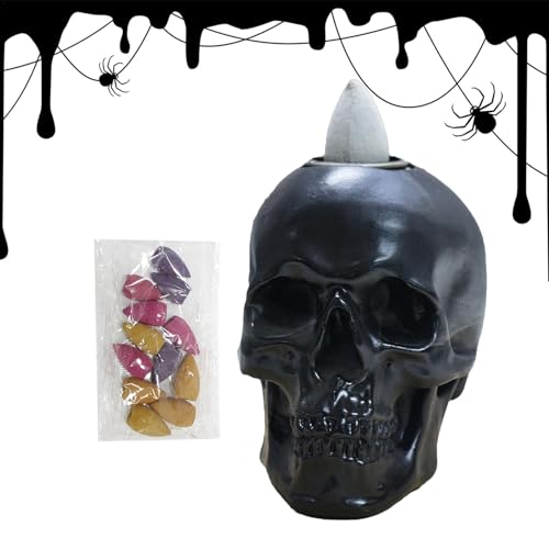 Seyrnicay Soporte de incienso de calavera en cascada | Quemador de incienso de calavera de Halloween de resina | Decoración de escritorio, fragancia para el hogar, escultura de temporada para mesita