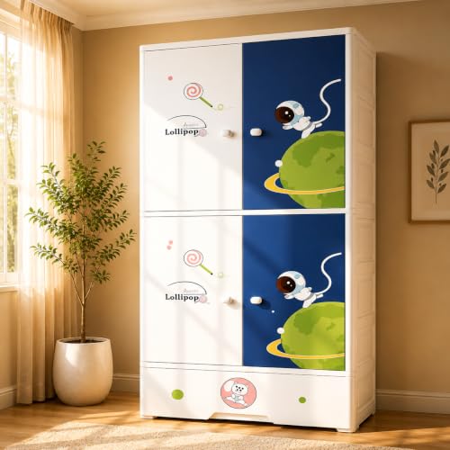 Image of LERIMO Plastic Wardrobe for Clothes | Portable Foldable Wardrobe Almirah for Bedroom | Kids & Baby Clothes Storage Cupboard | Collapsible Plastic Storage Cabinet | Almirah for Kids Clothes
