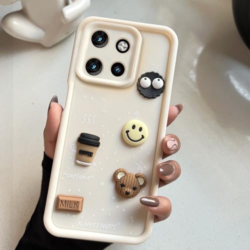 Image of COLORflow Back Cover Compatible with Motorola Moto Edge 50 Neo 5G | Cute Fun Cartoon 3D Ball Coffee Silicone Case (White) | Designer Camera and Body Protected Back Cover