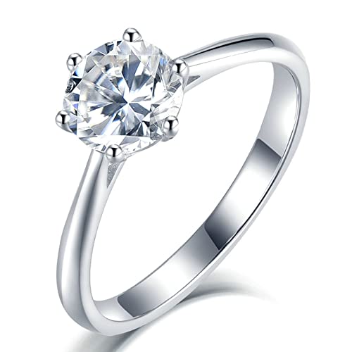 Bague femme de luxe argent S925 moissanite blanche anneau 6 broches